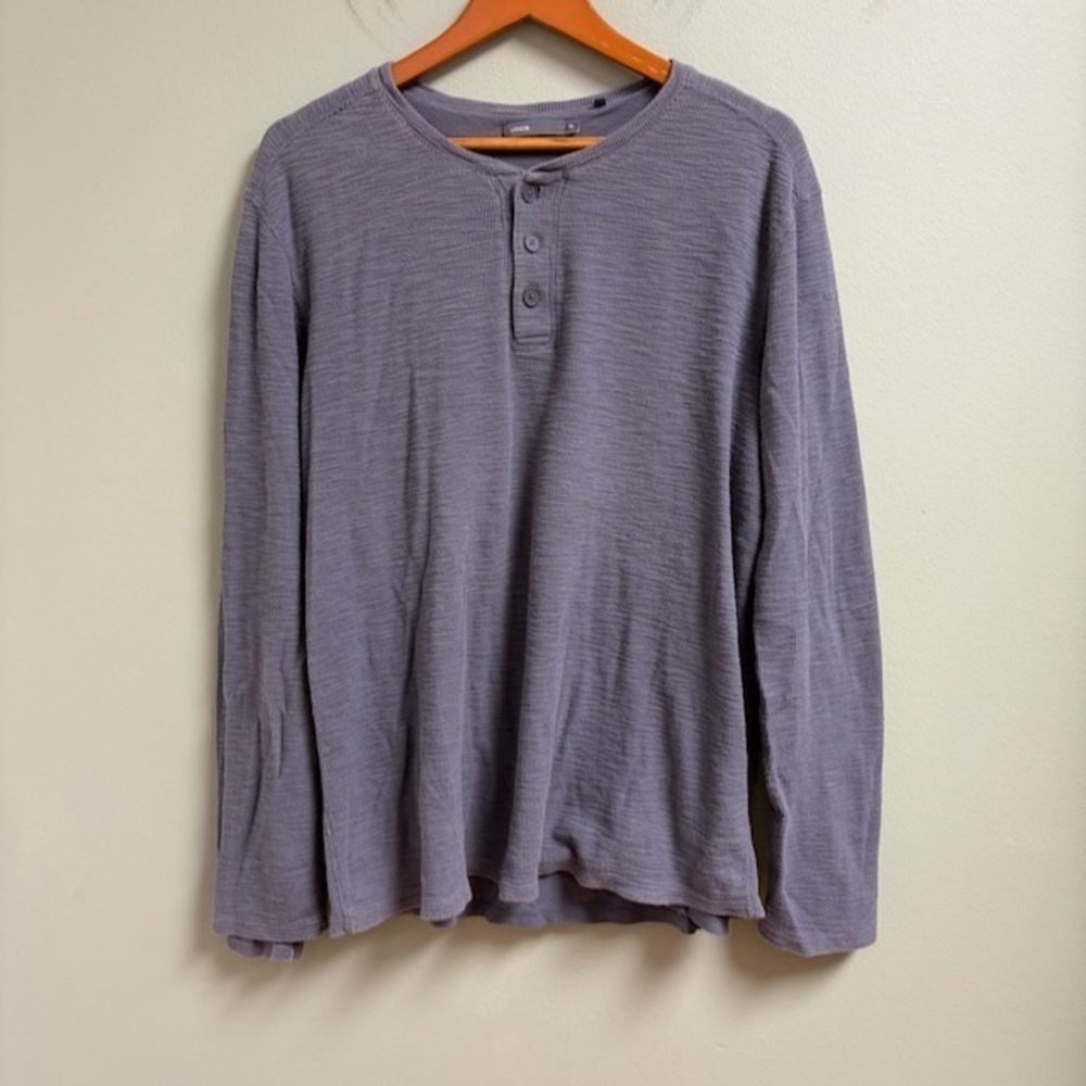 Vince Mens Long Sleeve Thermal Henley Lined Size XL Gray Neutral Preppy Coastal